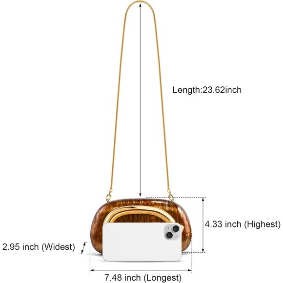 Womens Brown Marble Evening Formal Clutch Trendy Shoulder Metal Strap Handle Bag - Picture 6 of 7